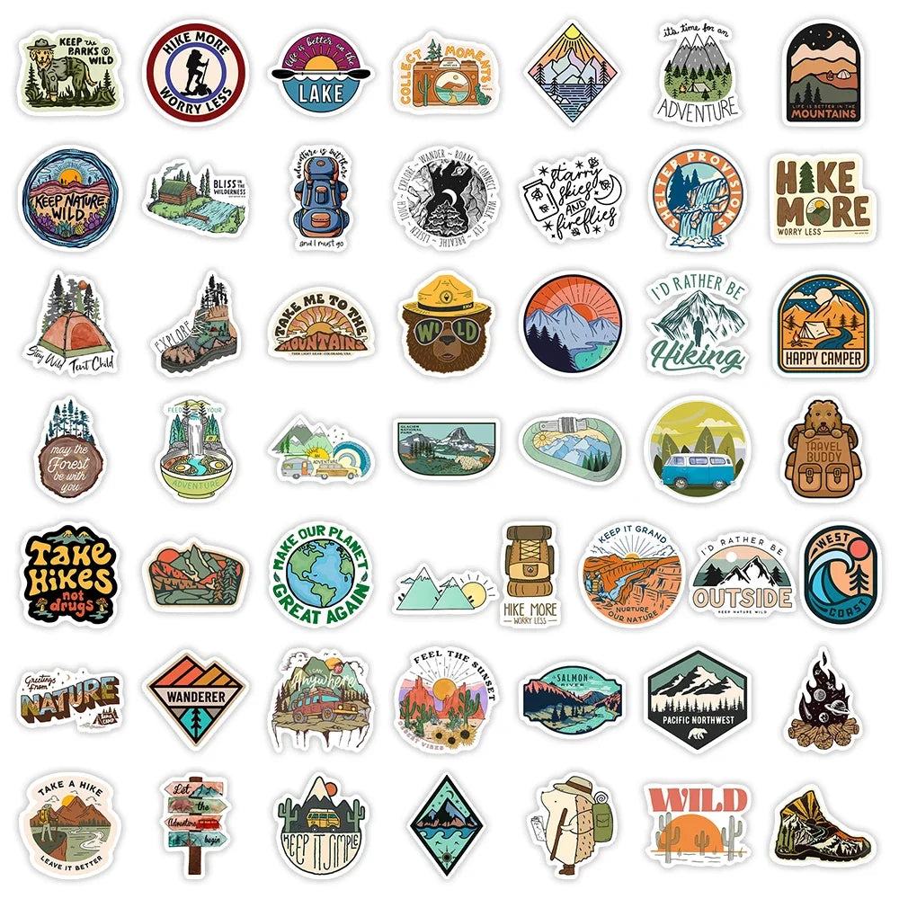 Outdoor Hiking Camping Stickers, Forests Mountains - DIY Decorative Decals