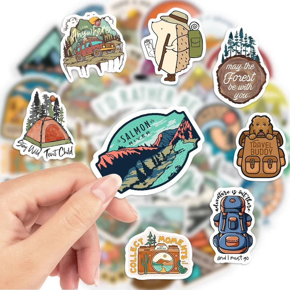 Outdoor Hiking Camping Stickers, Forests Mountains - DIY Decorative Decals