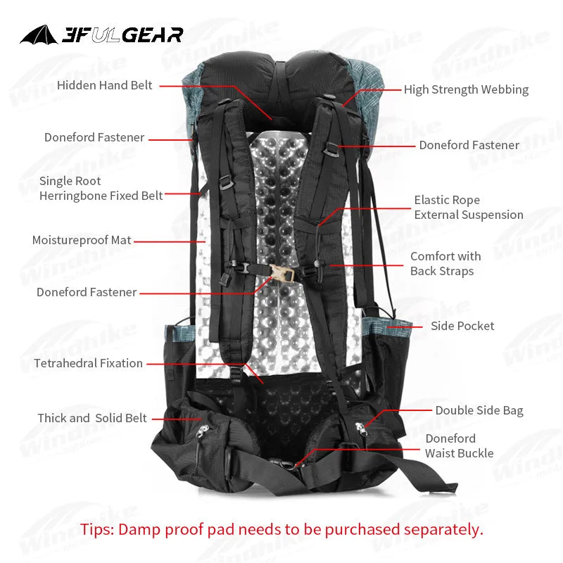 3F UL GEAR 40L+16L QIDIAN 2.0 Ultralight Camping Backpack Fashion