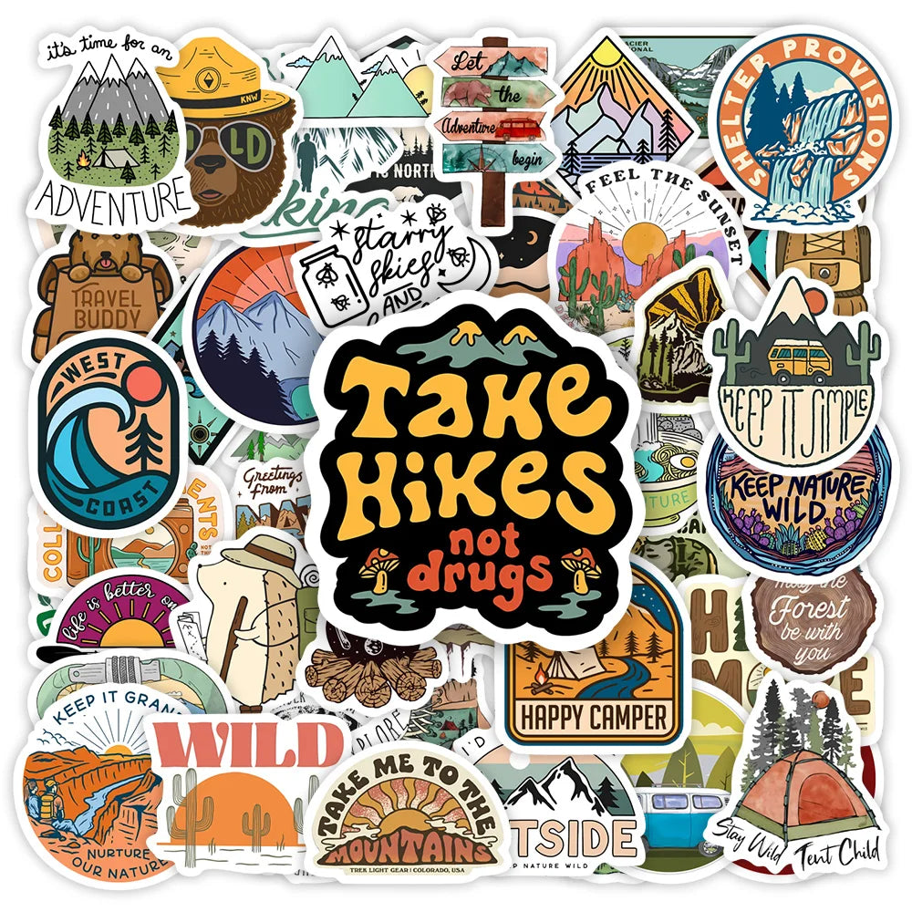 Outdoor Hiking Camping Stickers, Forests Mountains - DIY Decorative Decals