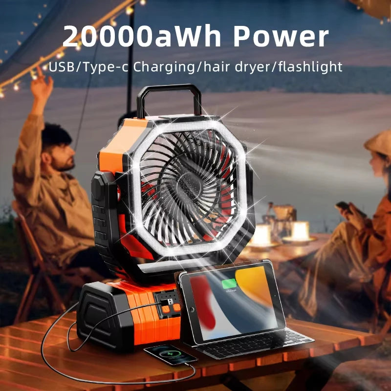 20000mAh Battery Operated Fan Portable Rechargeable Camping Fan / Desk Fan