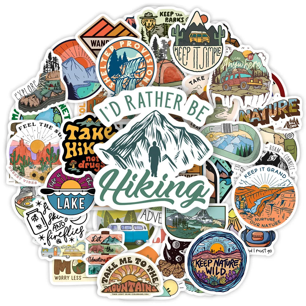 Outdoor Hiking Camping Stickers, Forests Mountains - DIY Decorative Decals