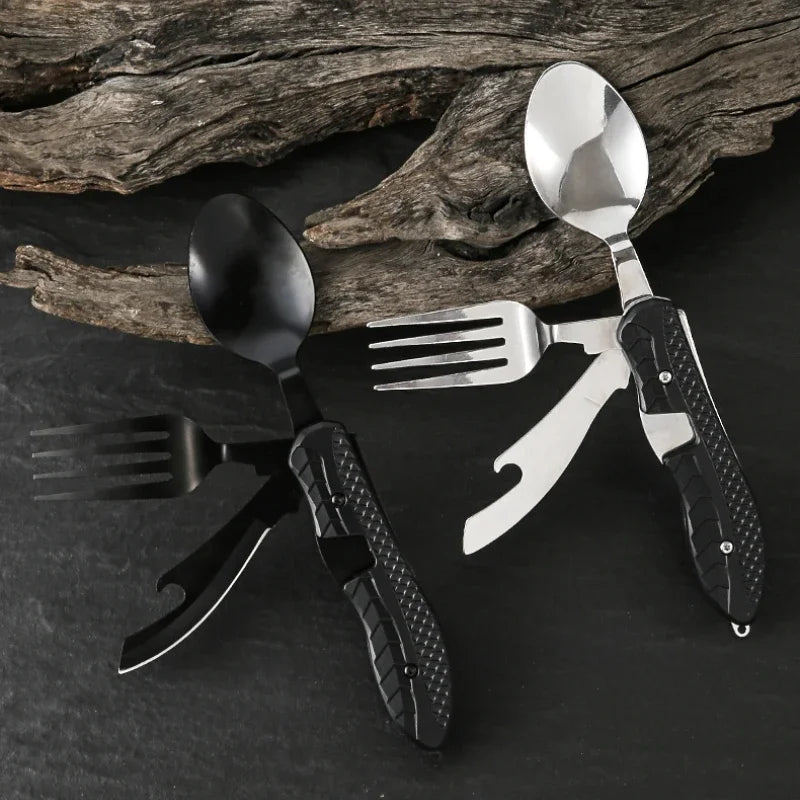 Outdoor Camping Utensils Portable Stainless Steel Foldable Spoon Fork