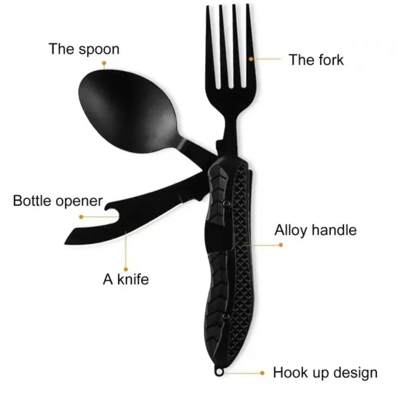 Outdoor Camping Utensils Portable Stainless Steel Foldable Spoon Fork