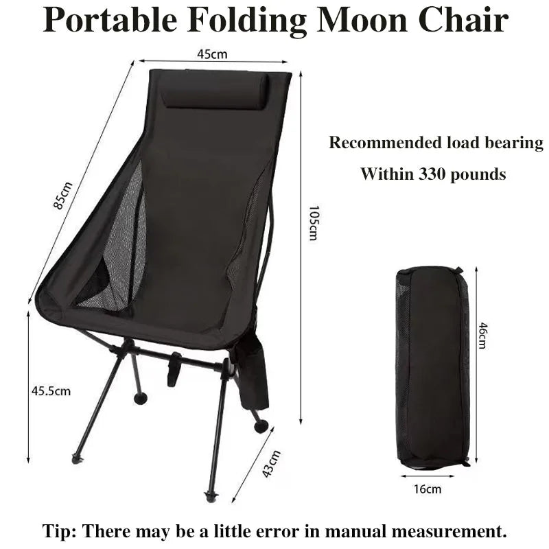 New Portable Outdoor Chair with Headrest and Side Storage Bag