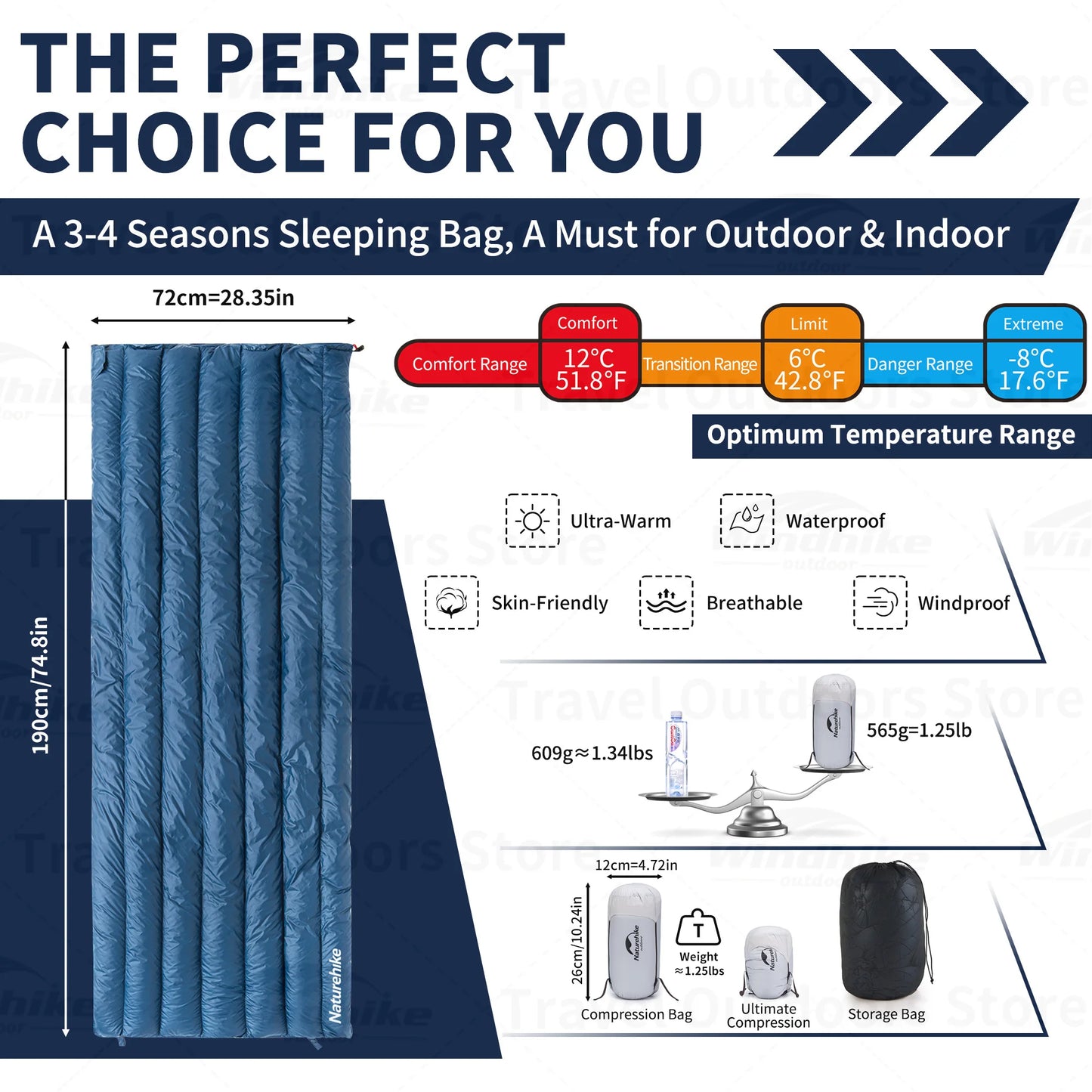 Naturehike CW295 Duck Down Sleeping Bag - Splicable Ultralight