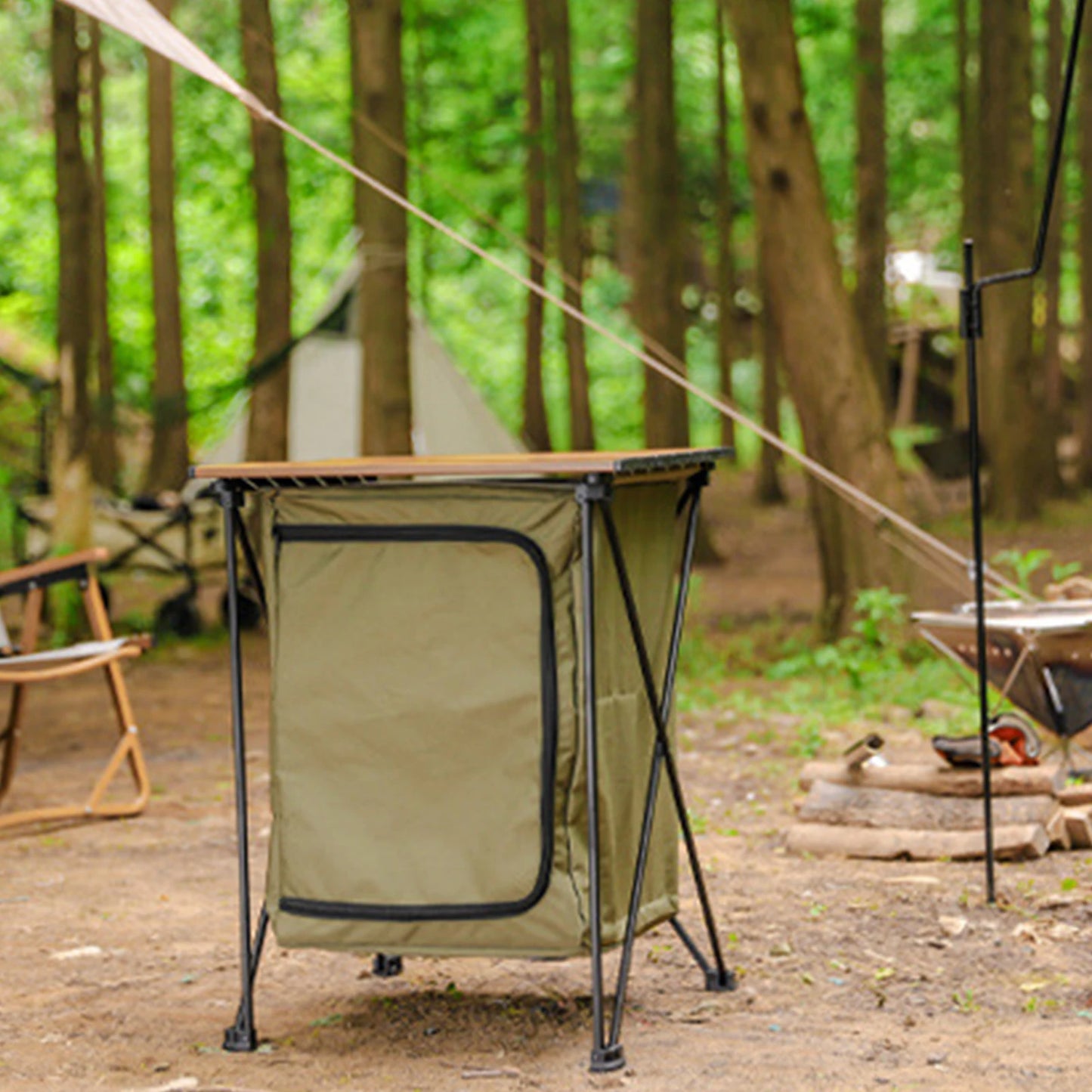 Folding Outdoor Cooking Cupboard Storage Organizer For Camping Kitchen