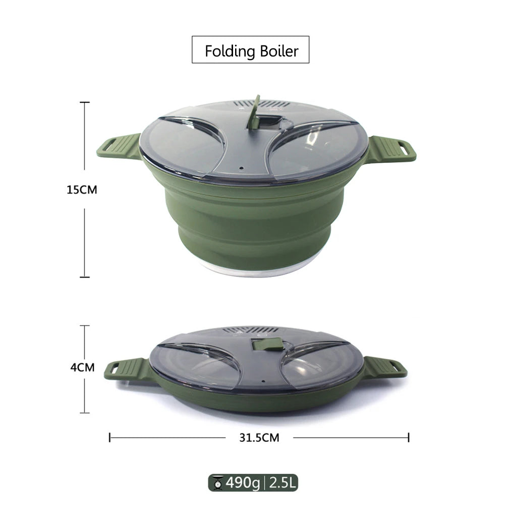 Outdoor Silicone Water Kettle Camping Folding Pot Portable Camping