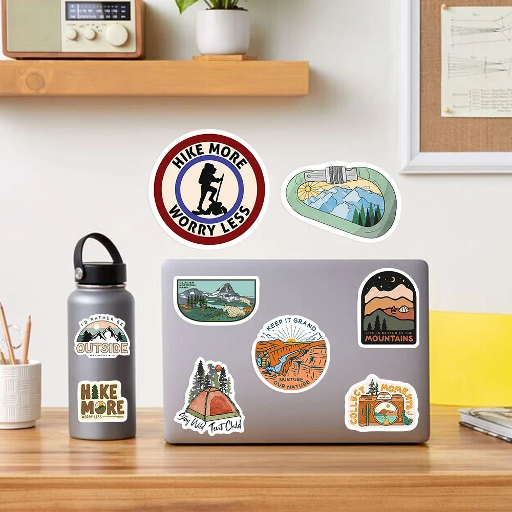 Outdoor Hiking Camping Stickers, Forests Mountains - DIY Decorative Decals
