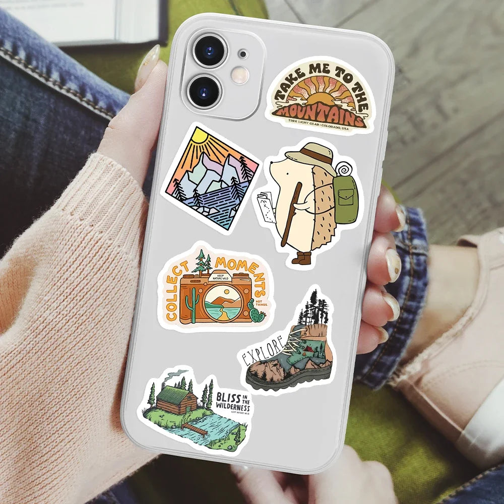 Outdoor Hiking Camping Stickers, Forests Mountains - DIY Decorative Decals