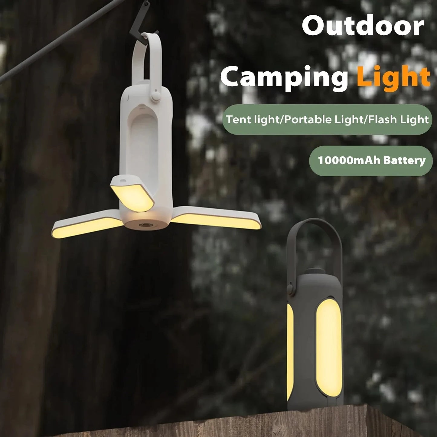 Outdoor Camping Lantern LED Flashlight Rechargeable 10000mAh Foldable