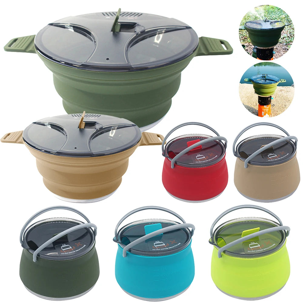 Outdoor Silicone Water Kettle Camping Folding Pot Portable Camping