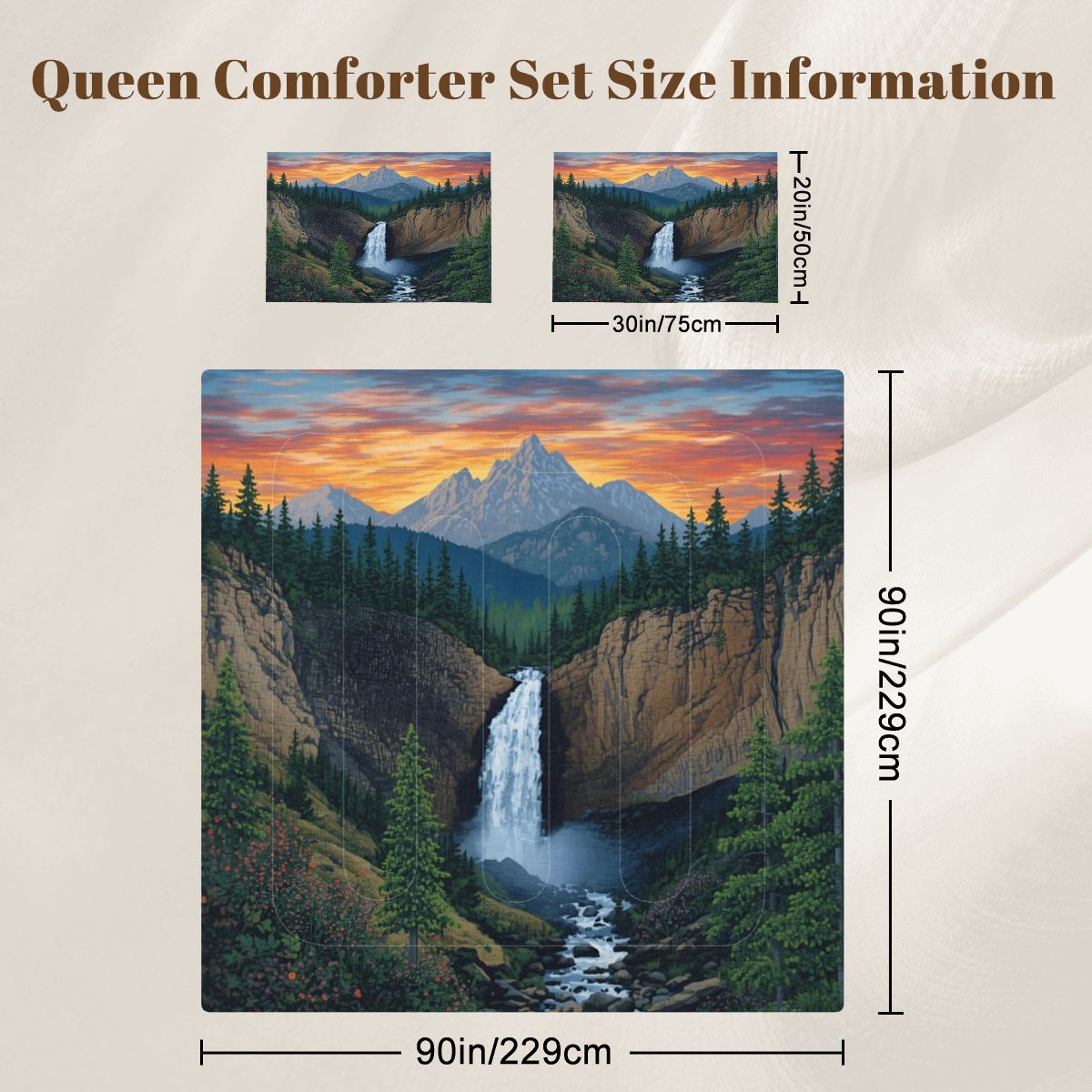 Mountain Waterfall Queen Comforter Set - 3 PCS Set