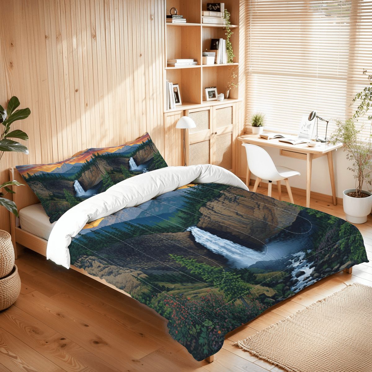 Mountain Waterfall Queen Comforter Set - 3 PCS Set
