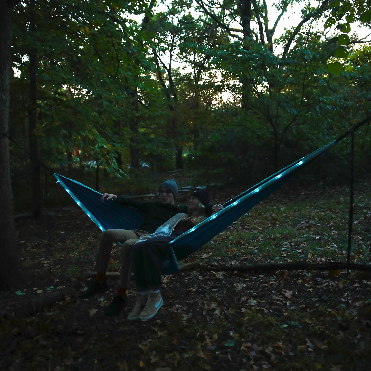 Illuminated Nylon Camping Travel Hammock, 2 Person, Blue & Dark Blue