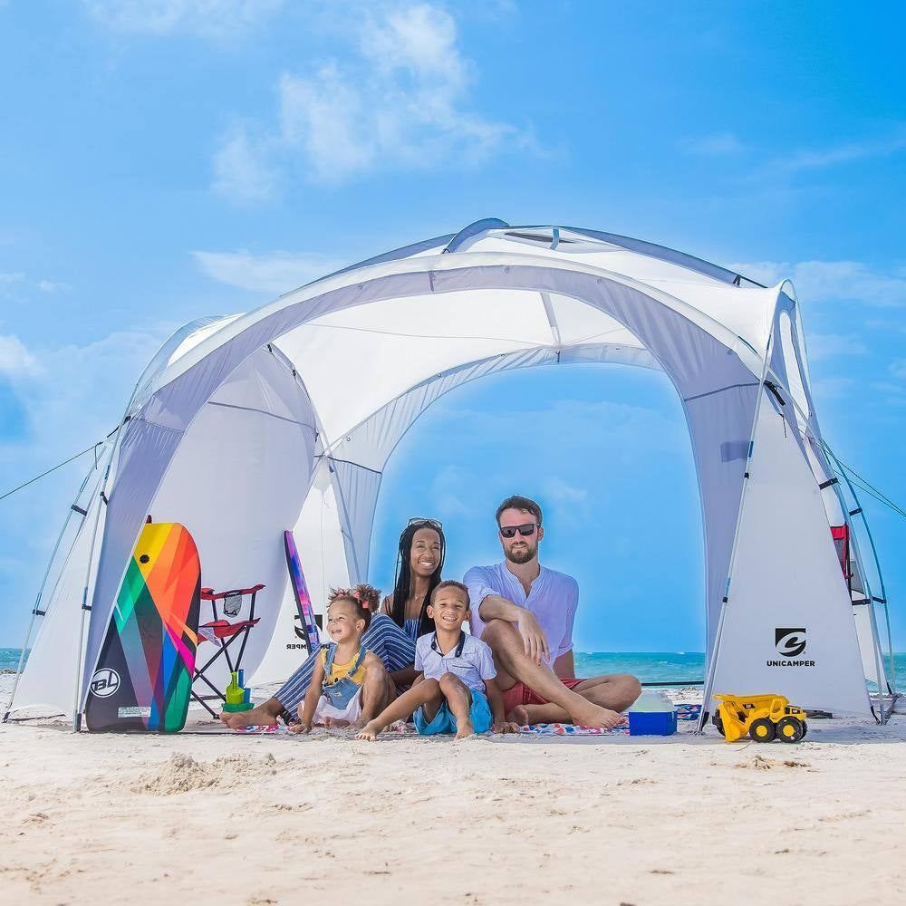White Large Sun Shelter for 9-12 People UPF50+ Portable Beach Sunshade Tent W/Carry Bag