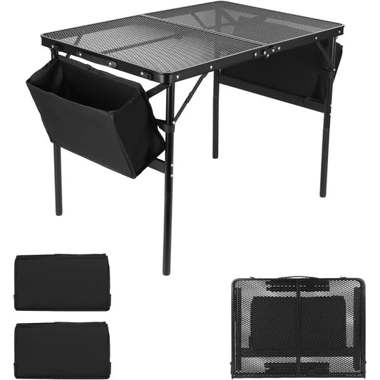 Camping Table with 2 X 7/15L Storage Bags, Foldable Picnic Table, Portable Stand Net Design, Adjustable Height