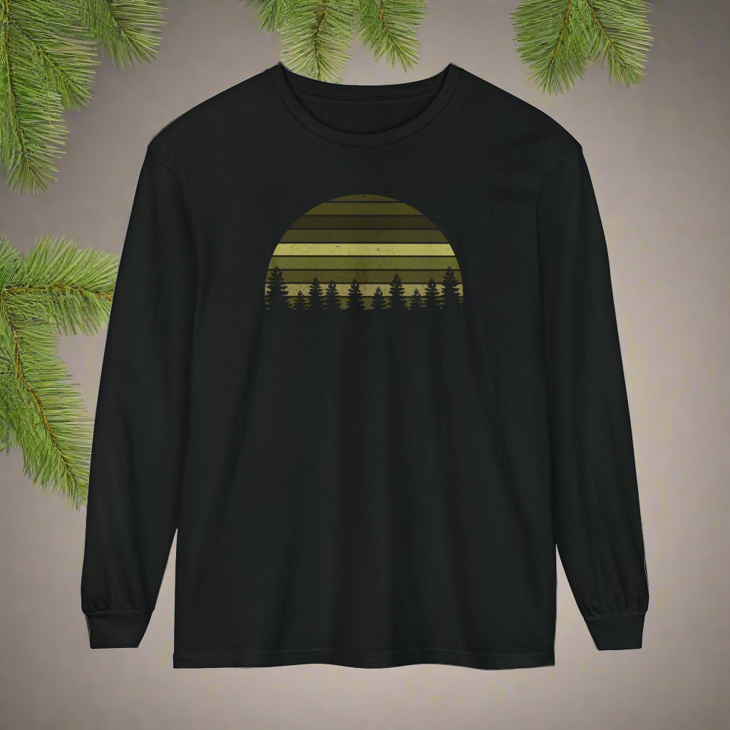 Mountain Green Pines - Unisex Garment-dyed Long Sleeve T-Shirt