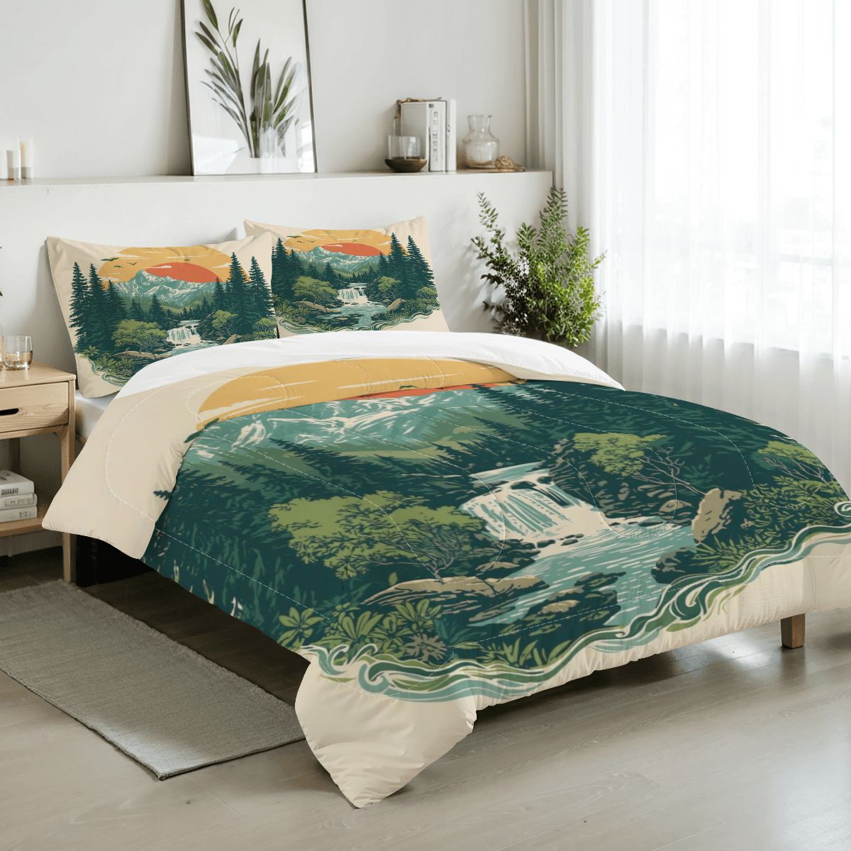 Rustic Mountain Falls Comforter Set - King, Queen, Full, & Twin Sizes Available