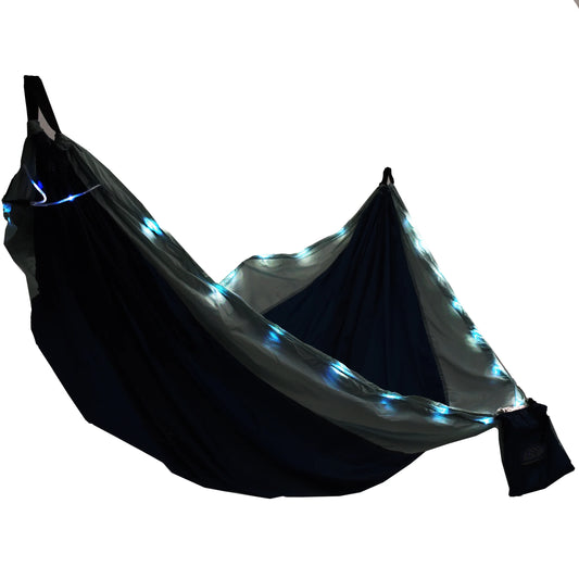 Illuminated Nylon Camping Travel Hammock, 2 Person, Blue & Dark Blue