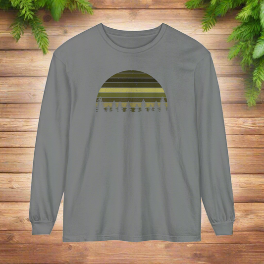 Mountain Green Pines - Unisex Garment-dyed Long Sleeve T-Shirt