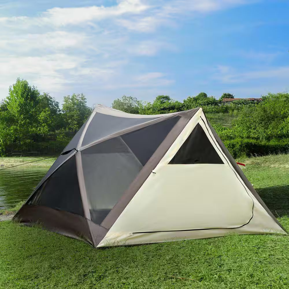 6.9 Ft. X 6.9 Ft. Brown Pop up Camping Tent Canopy, Portable Instant Tent with Rainfly, Carry Bag, Windows and Doors