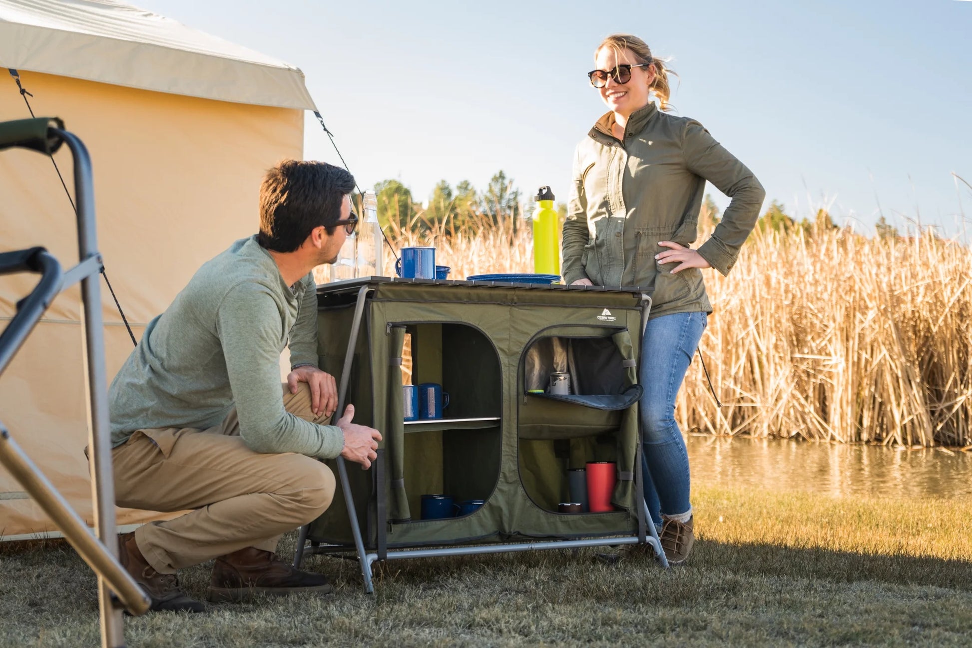 Camping Table, Gray, 34.2"Wx19.6"Dx31.5"H, New