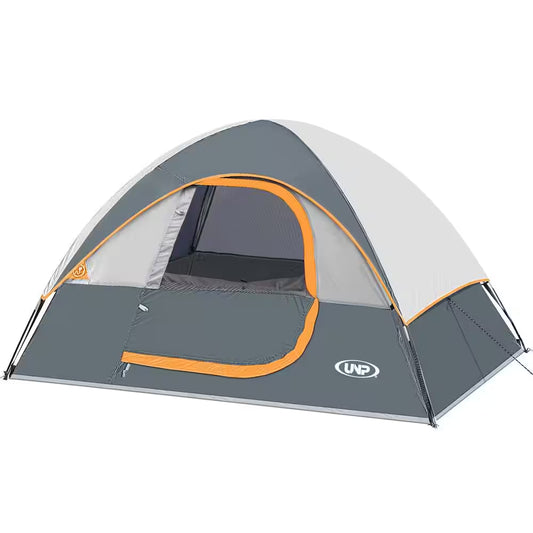 Gray 4-Person Camping Tents, Waterproof Windproof Tent with Rainfly Easy Set Up-Portable Dome Tents for Camping