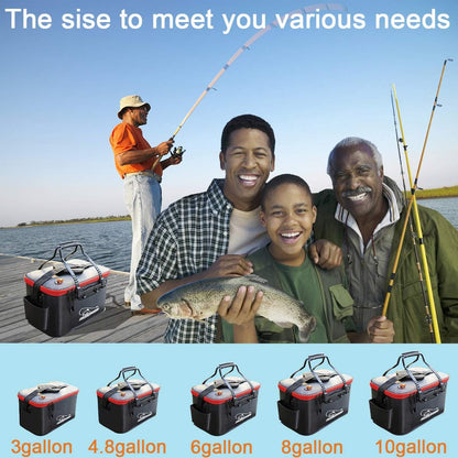Fishing Bucket,Foldable Fish Bucket, Multi-Functional EVA Fishing Bag for Outdoor, Live Fish Lures Bucket and Fish Protection Bucket,10Gal/8Gal/6Gal/4.8Gal/3Gal Live Fish Container (10Gal/Black)