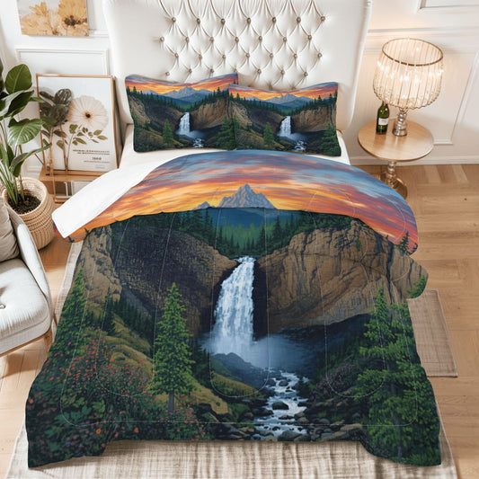 Mountain Waterfall King Comforter -3 PCS Set