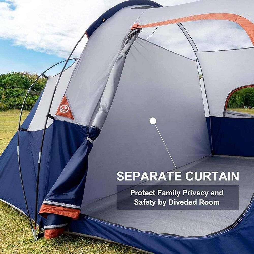 HIKERGARDEN - 10-Person Camping Tents, Portable Easy Set up Family Tent Windproof Fabric Dome Tent in Blue