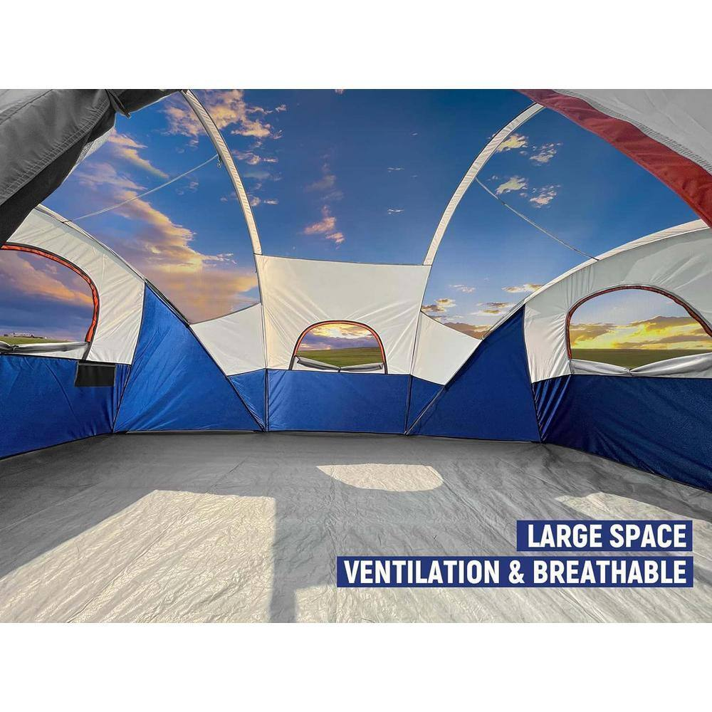 HIKERGARDEN - 10-Person Camping Tents, Portable Easy Set up Family Tent Windproof Fabric Dome Tent in Blue