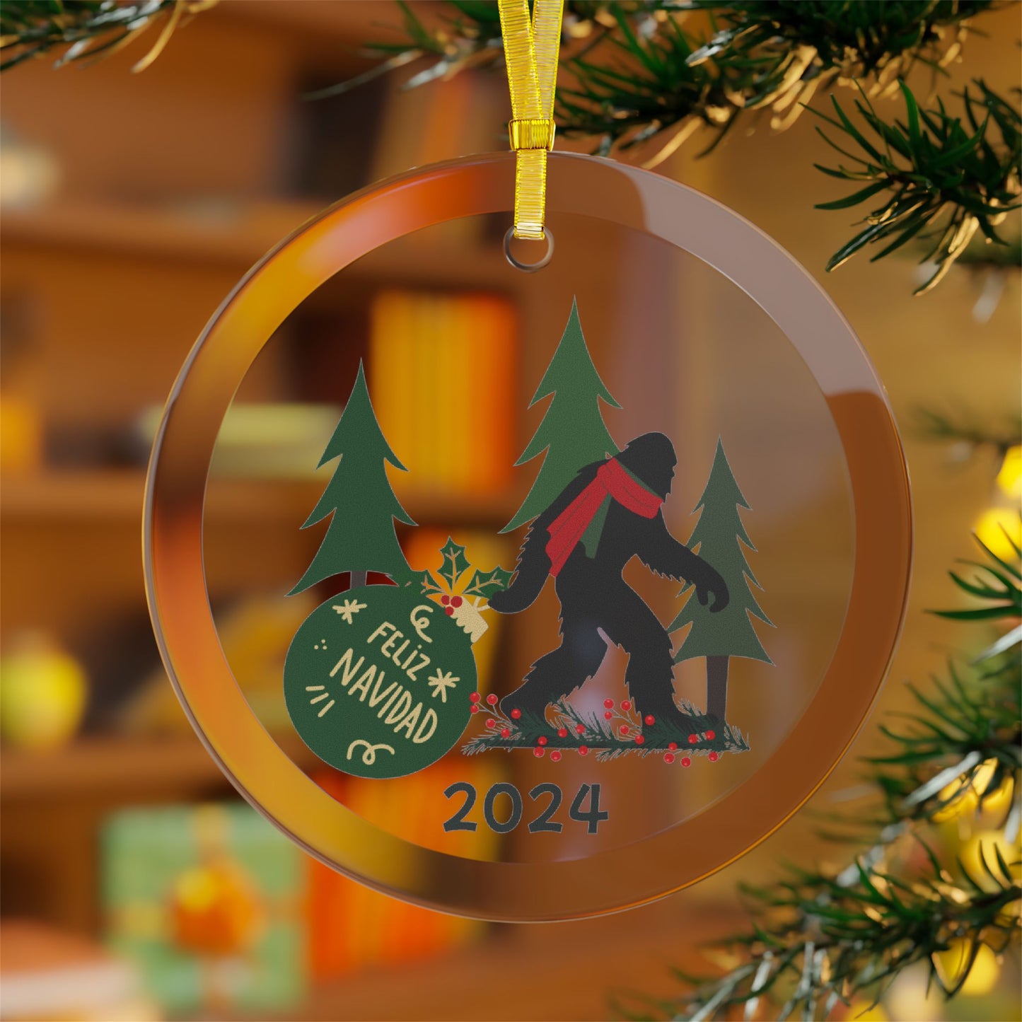 Feliz Navidad Bigfoot Glass Ornaments