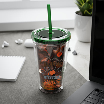 Camping is My Happy Place - Sunsplash Tumbler with Straw, 16oz