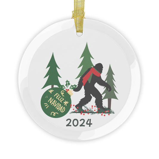 Feliz Navidad Bigfoot Glass Ornaments