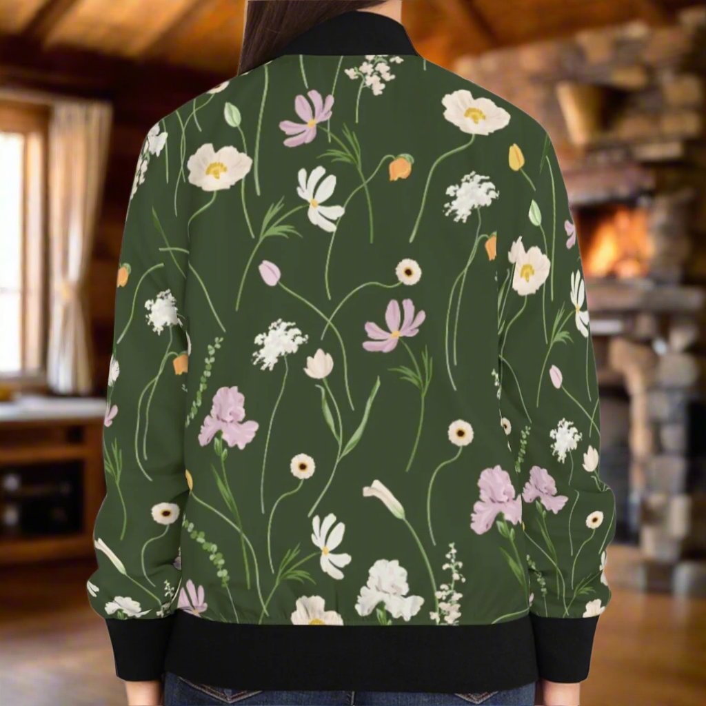 Army Green Flowers - Women's Bomber Jacket