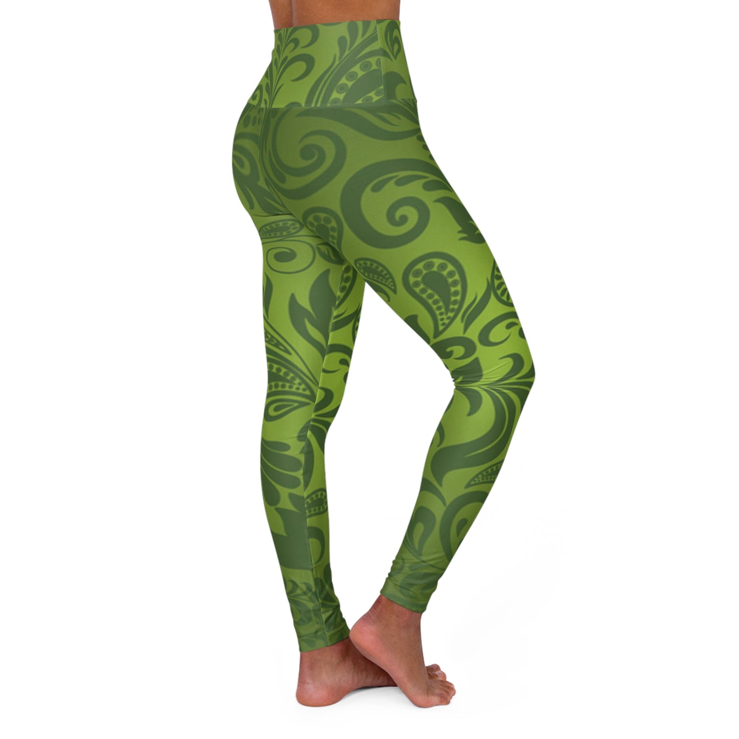 Paisley Green High Waisted Yoga Leggings