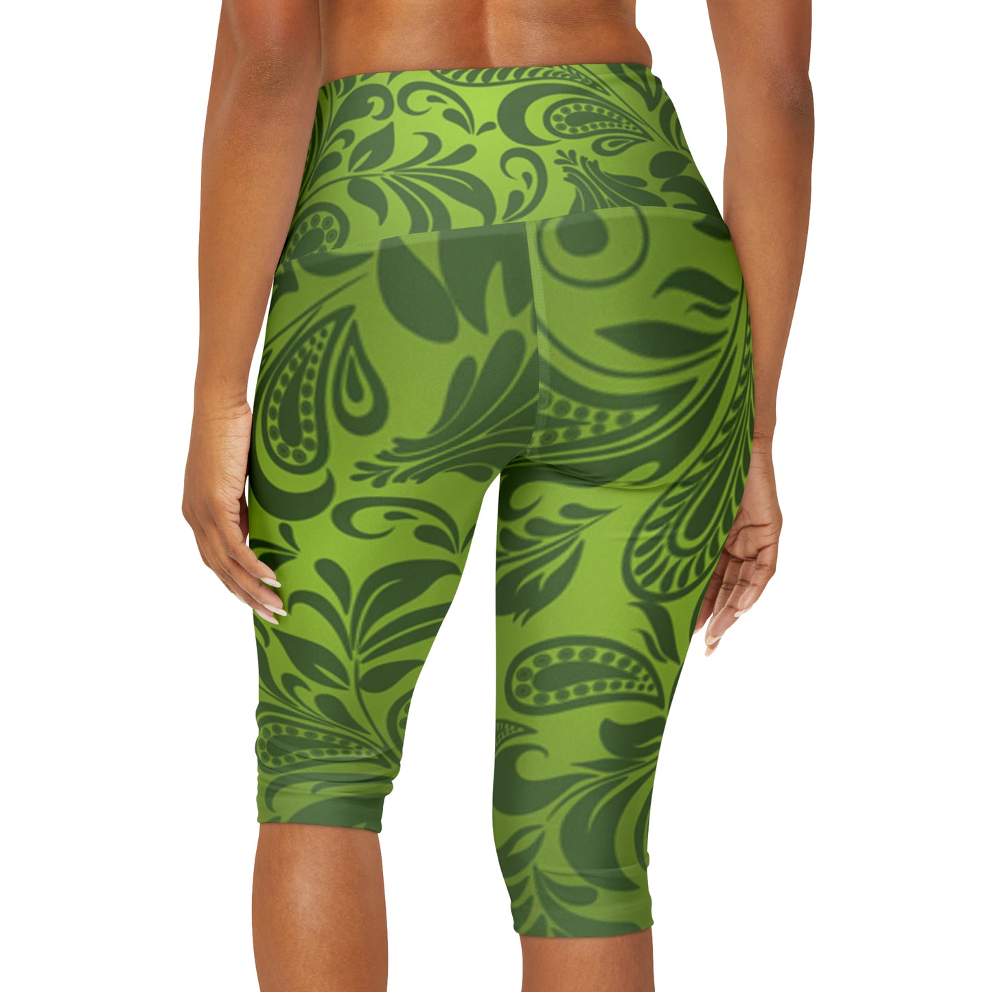 Green Paisley Yoga Capri Leggings