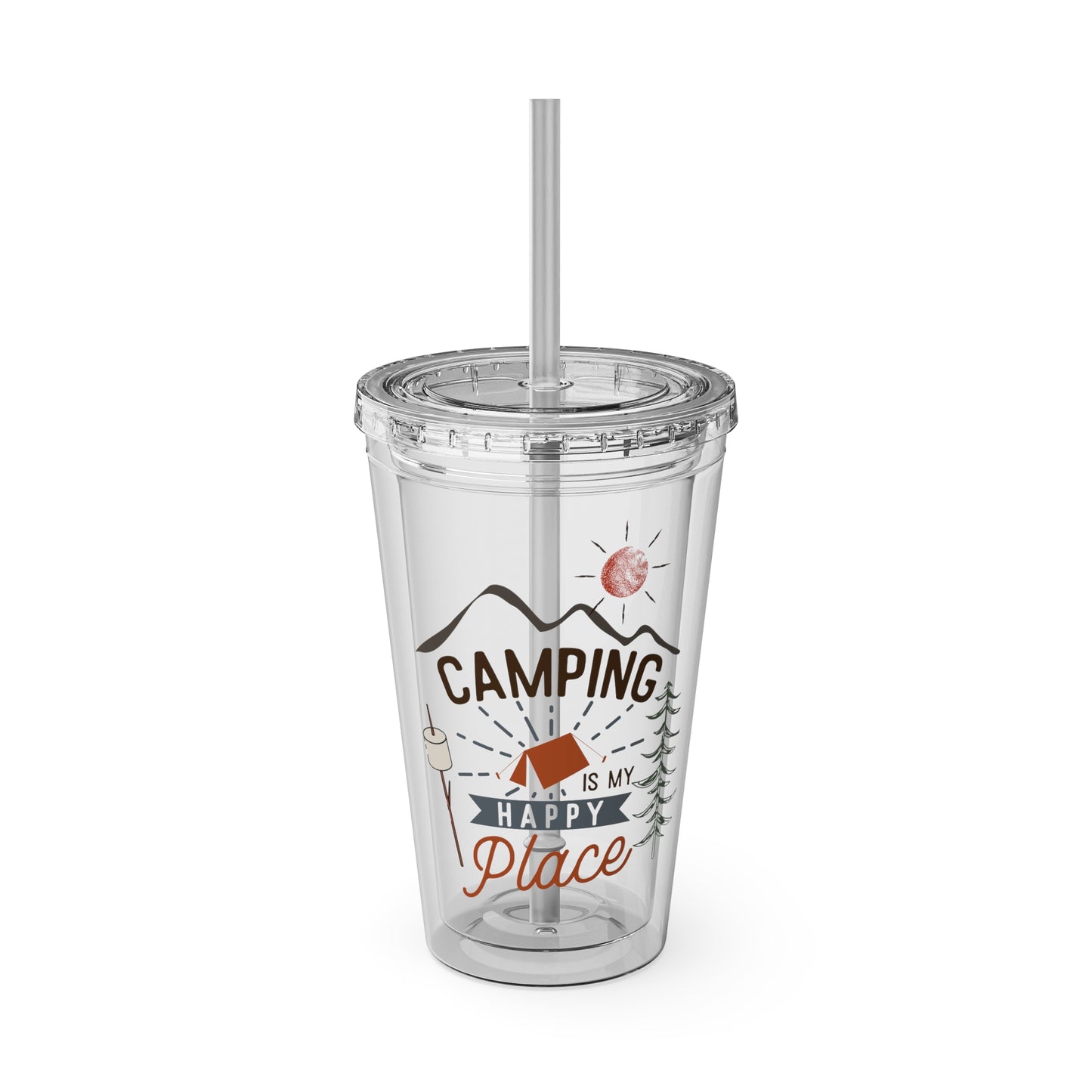 Camping is My Happy Place - Sunsplash Tumbler with Straw, 16oz