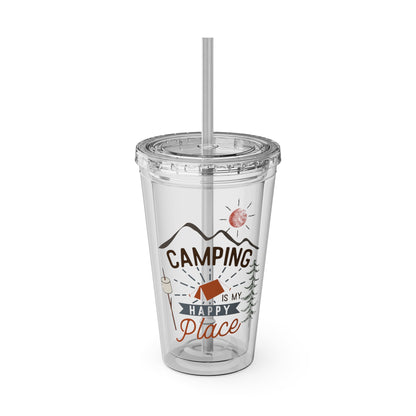 Camping is My Happy Place - Sunsplash Tumbler with Straw, 16oz