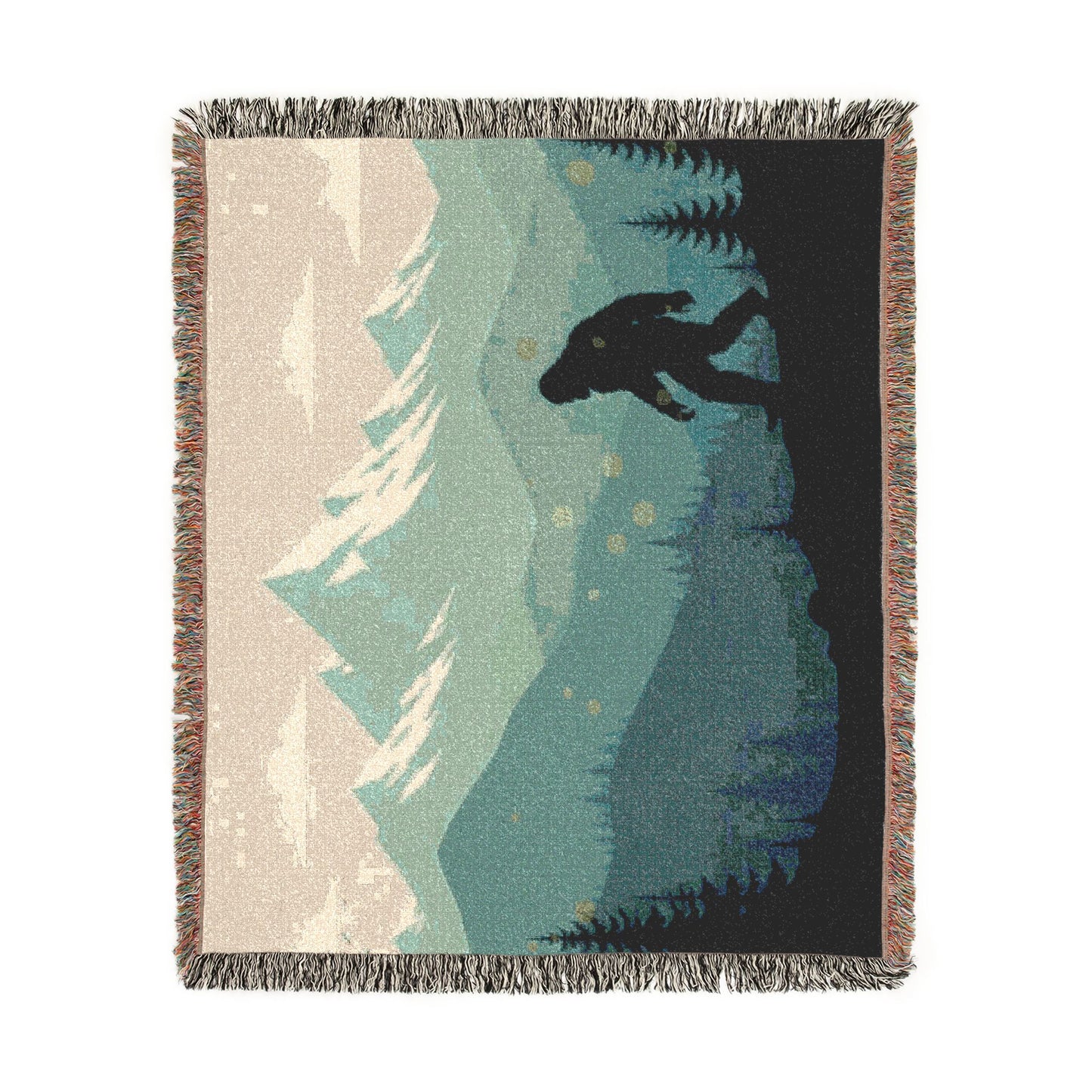 Bigfoot Mountain Woven Blanket — Sasquatch Scenic Throw for Camping & Cabin Décor