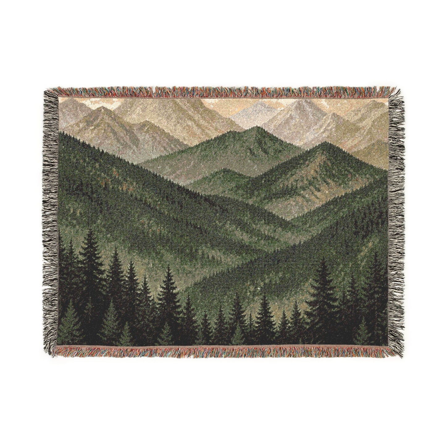 Mountain Landscape Woven Blanket — Cozy Forest Ridge Throw