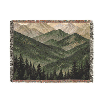 Mountain Landscape Woven Blanket — Cozy Forest Ridge Throw