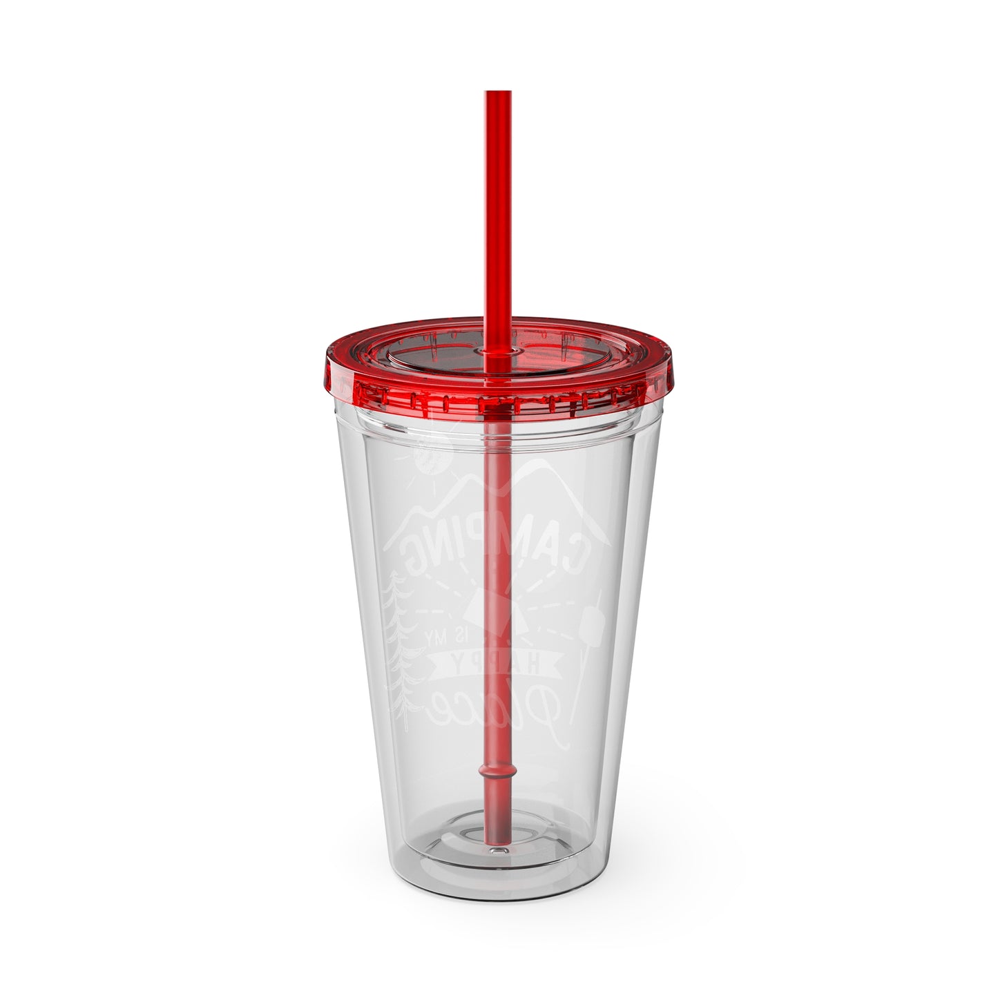 Camping is My Happy Place - Sunsplash Tumbler with Straw, 16oz