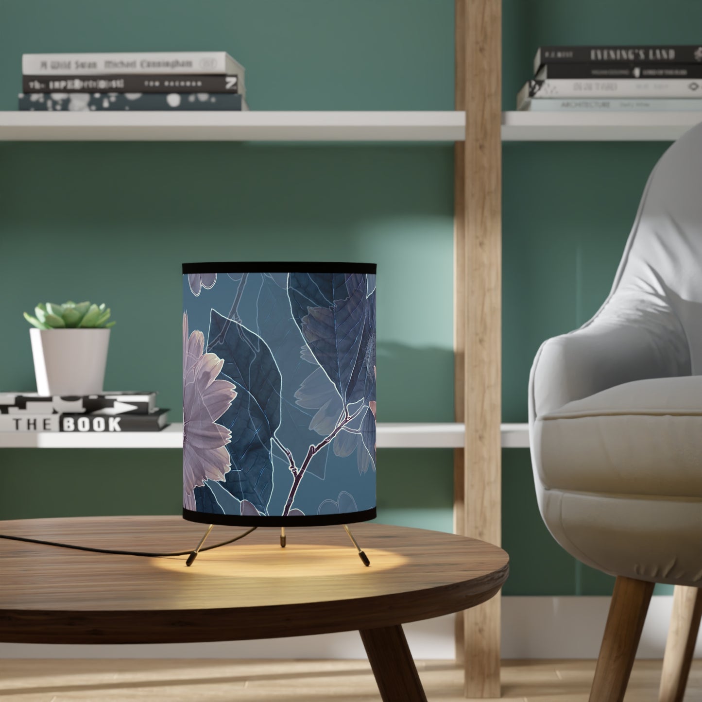 Blue Vine Tripod Lamp with High-Res Printed Shade, US\CA plug