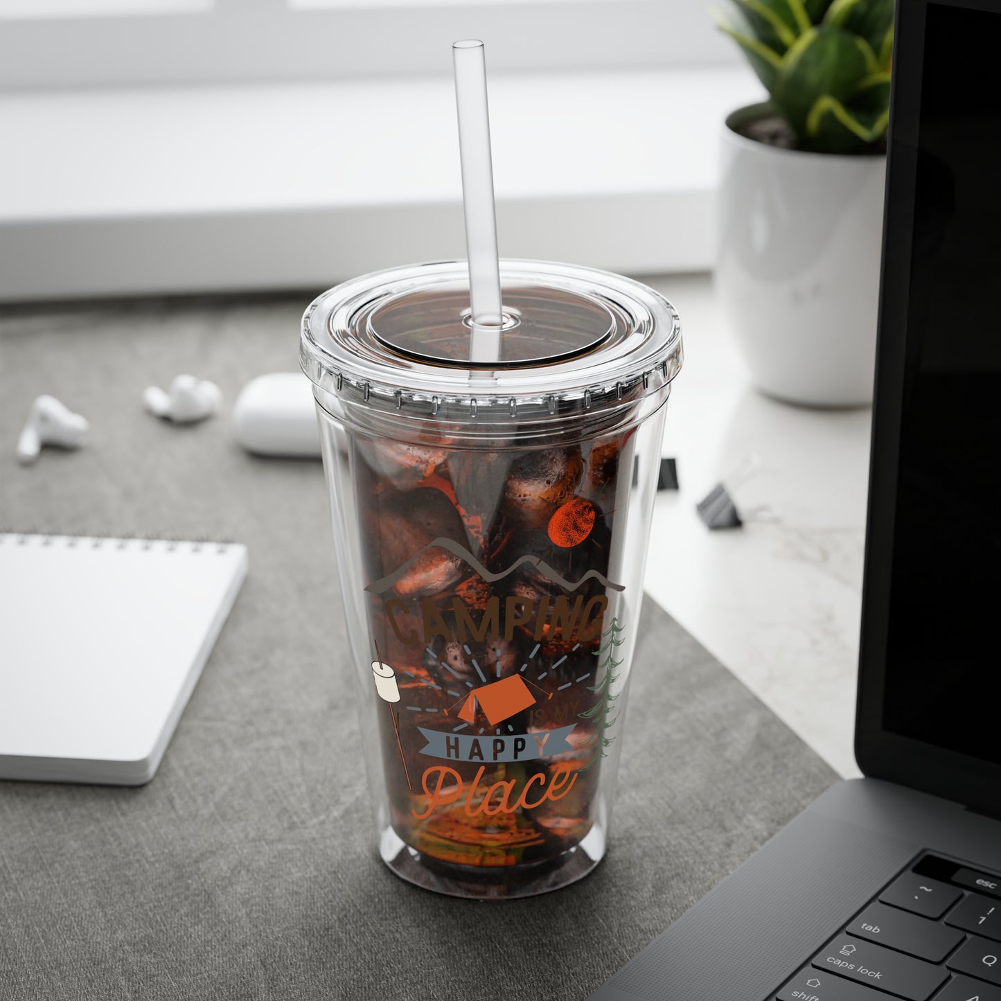 Camping is My Happy Place - Sunsplash Tumbler with Straw, 16oz