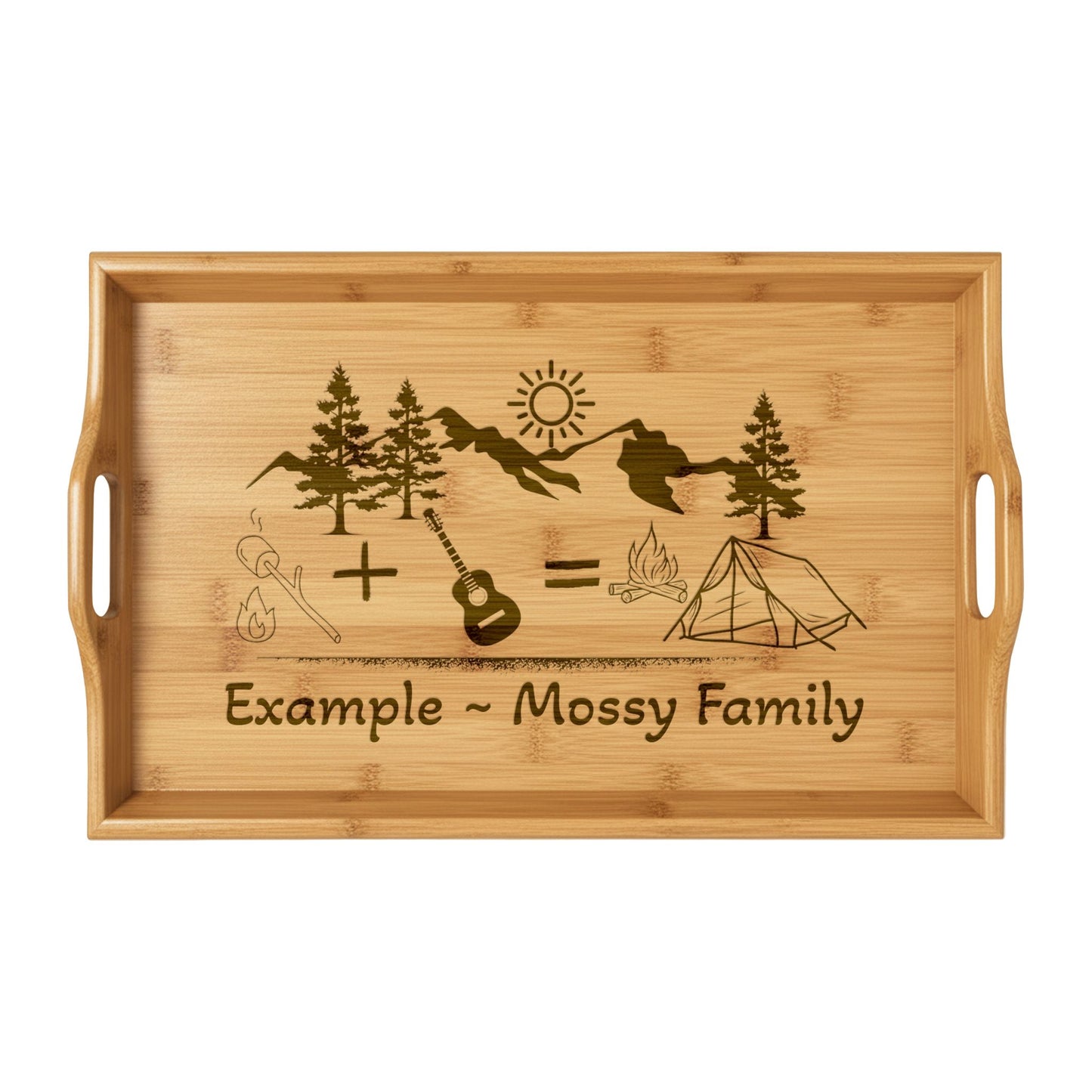 Engraved Bamboo Camping Serving Tray — Outdoor Picnic & Camp Kitchen Accessory