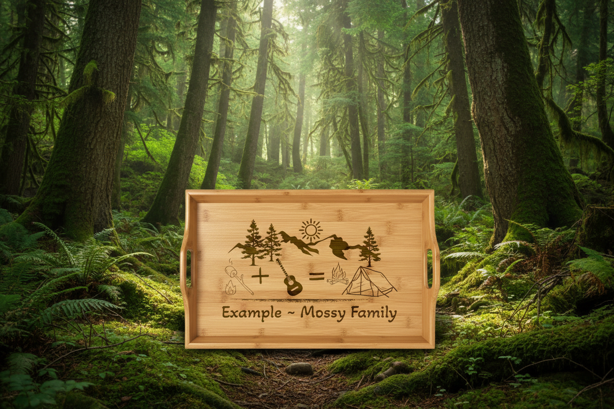 Engraved Bamboo Camping Serving Tray — Outdoor Picnic & Camp Kitchen Accessory