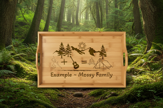 Engraved Bamboo Camping Serving Tray — Outdoor Picnic & Camp Kitchen Accessory