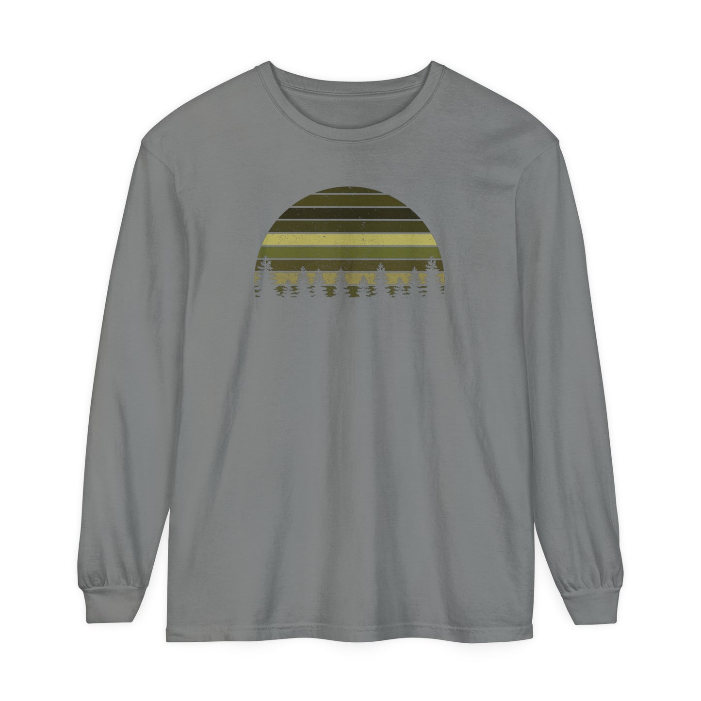 Mountain Green Pines - Unisex Garment-dyed Long Sleeve T-Shirt